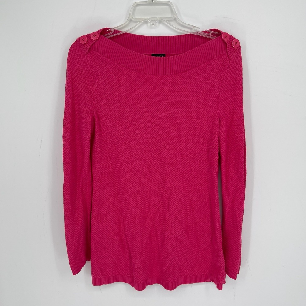 Talbots Women's Pink Textured Boatneck Button Shoulder Nautical Sweater Size M